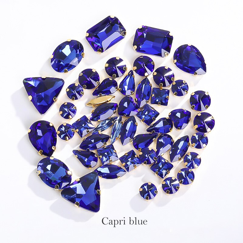 Astrobox Fancy 50 Stuks Gemengde Vorm Met Klauw Naai Rhinestone Crystal Voor Kleding &amp; Accessoires Glas Steen Diy Sieraden maken: Capri blue