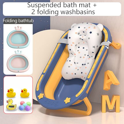 Antiderrapante dobrável portátil plástico pequeno da banheira do banho da criança da banheira do bebê antiderrapante com almofada do bebê por 0-5 anos: blue6