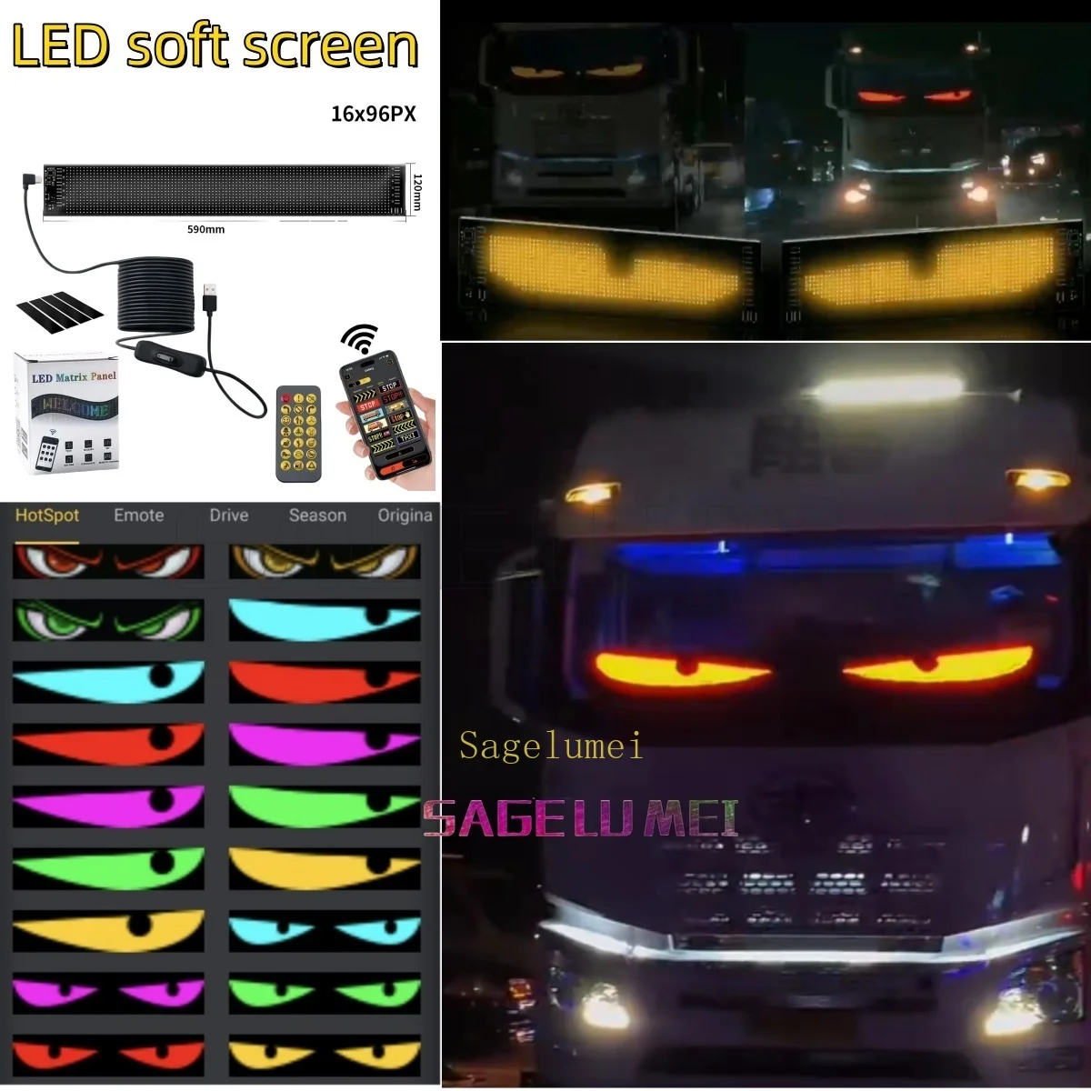 Señal LED multilingüe, ojo de camión, Panel de píxeles de matriz LED para coche, aplicación remota, desplazamiento programable, pantalla de publicidad, 5V