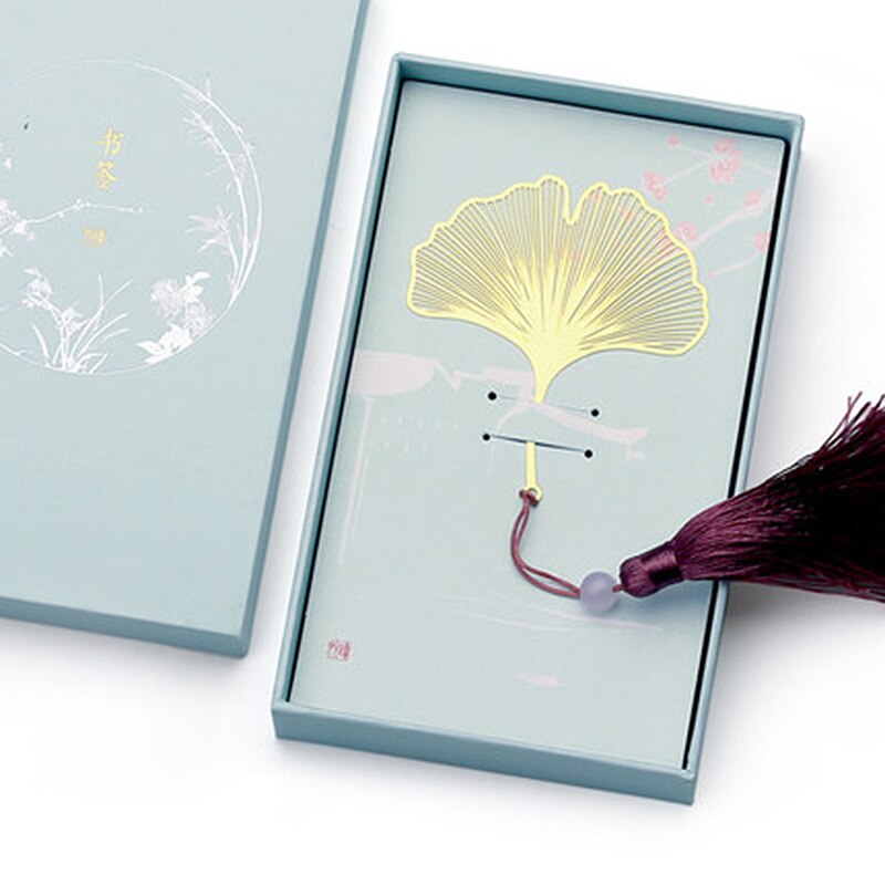 Metal Bookmarks Literature Art ginkgo Leaf Bookmarks With Box Teacher GiftsTree Leaf Bookmarks: F