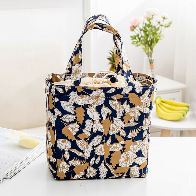 Waterproof Oxford Lunch Bag Picnic Camping Thermal Cooler Food Drink Cool Insulated Large Portable Bags For Women Kids Students: Gold Leaves