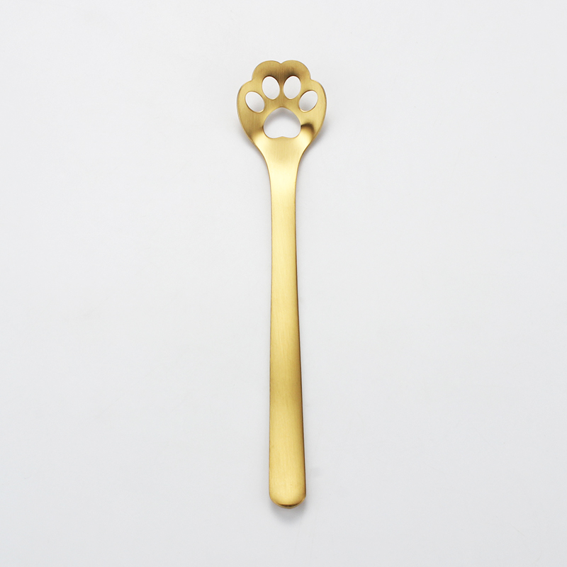 Cuillère à thé café à remuer en acier inoxydable cuillère à Dessert griffe de chien de chat accessoires à café couverts outils pour boire: cat hollow gold