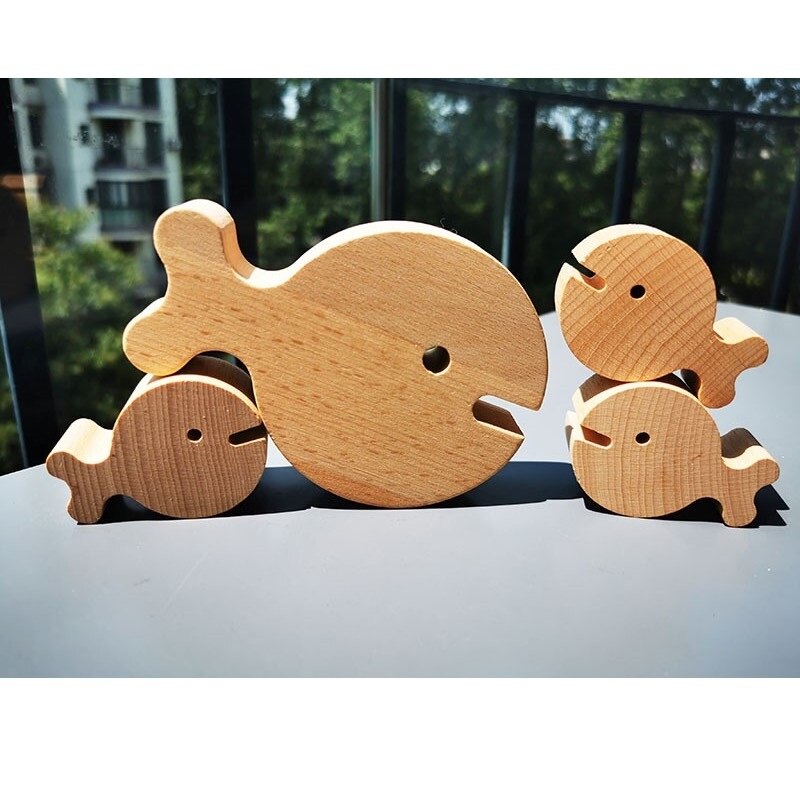 Children Handmade UnPaint Wooden Peg Dolls Fishes / Kids Raw Wooden Doll Fish Toy DIY Painting Craft Early Learning