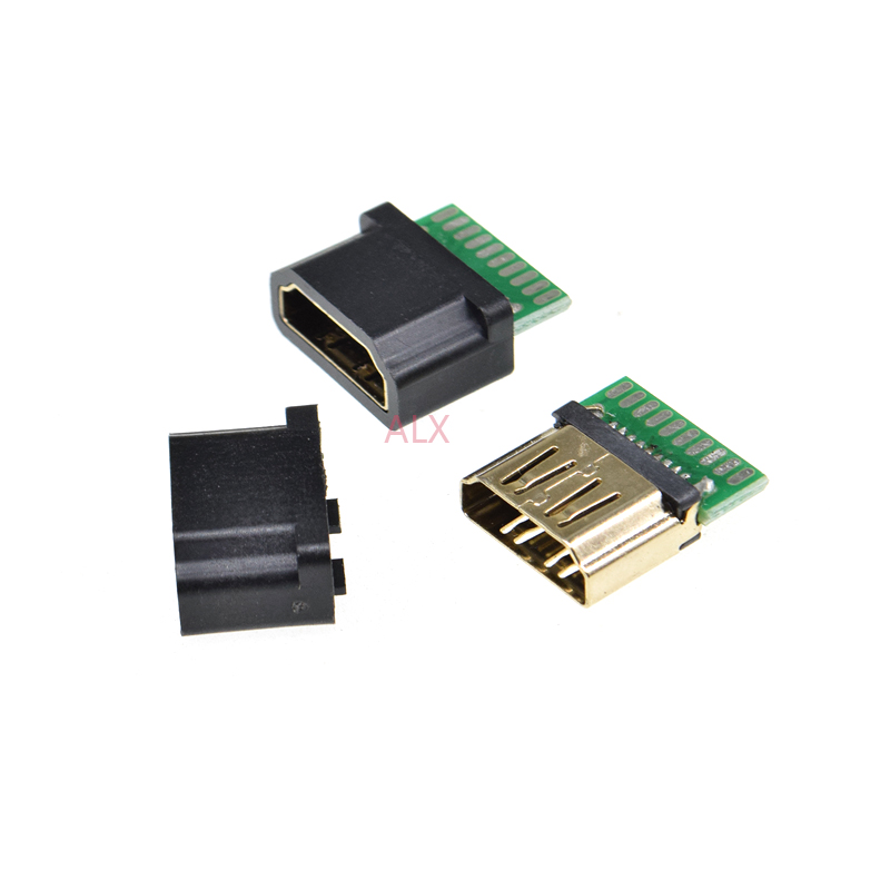 5 stk 19 pin 19p hdmi hun jack/socket stik med printkort loddetype med plastik skal
