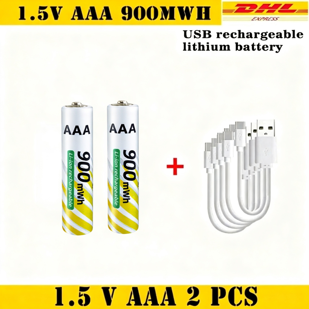 1.5V AA 3400mWh + AAA 900mWh Rechargeable Lithium Battery Set with USB-C Fast Charging Type C Cable air transport: Orange