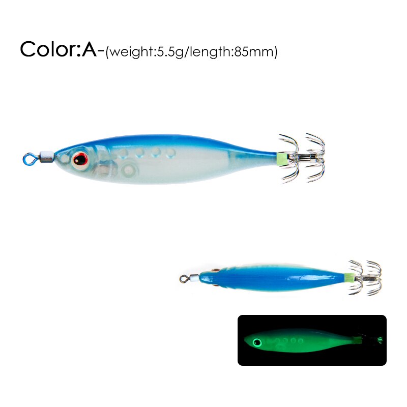 LETOYO-9,5g, 80mm,señuelo de pesca flotante, jibioneras, pajaritos pesca calamar, anzuelo de calamar, Jigging, gambas artificiales, luminoso, señuelos pulpo, sepia, para pesca en el mar, poteras calamar: a 5.5g 85mm