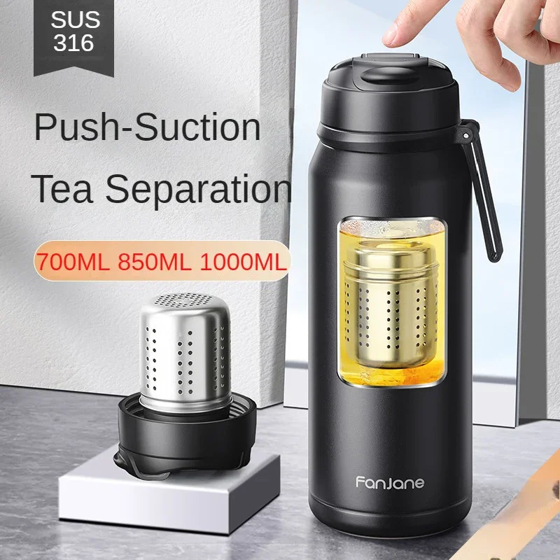 FANJANE Thermos Bottle Cup with Magnetic Tea Infuser Coffee 316 Stainless Steel Vacuum Bottle Keep Cold Travel Business