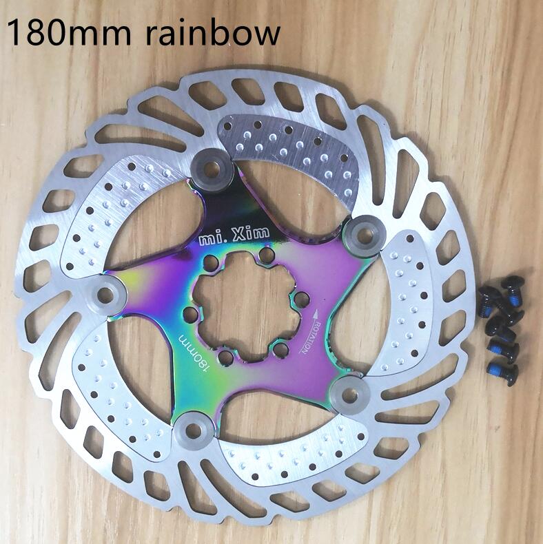 140mm/160mm/180mm/203mm dh mtb terrengsykkel kjøling bremserotorer nedover bakke flytende sykkelbrems seks spikerskive: Regnbue 180mm
