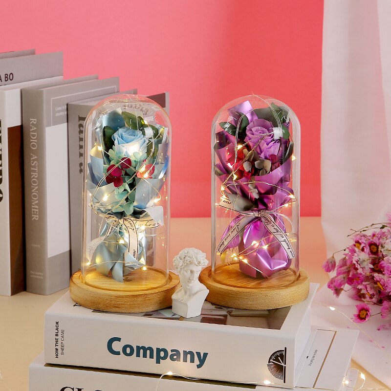Rose space kunstige blomster tørrede blomster rød rose i glasæske boligindretning fest valentinsdag jul bryllup pige