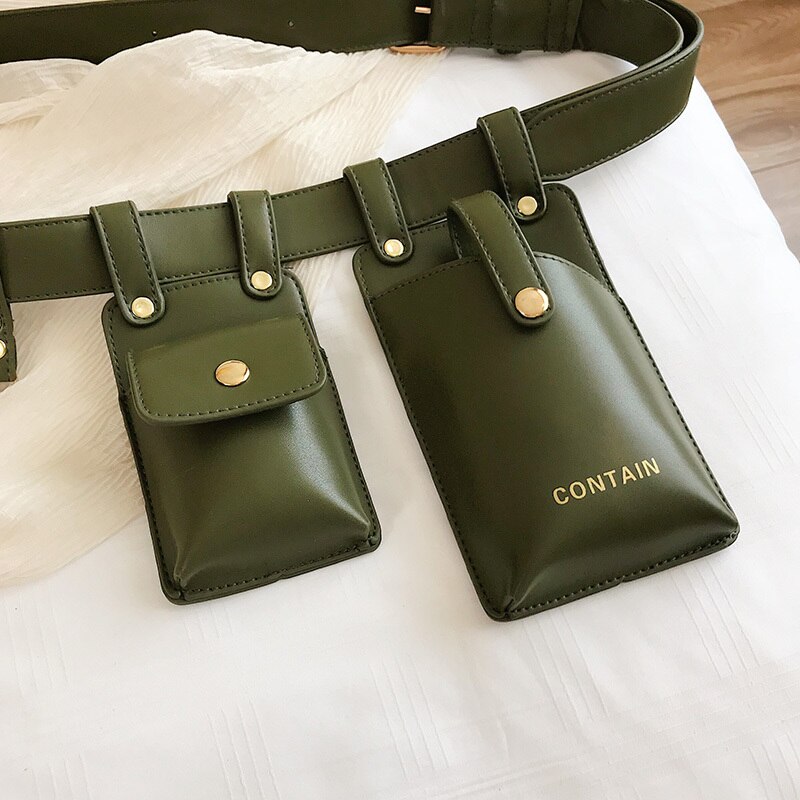 Bolsa de cintura feminina moda couro cinto saco crossbody sacos de peito menina fanny pacote pequeno telefone pacote alça de ombro packs: Verde do exército