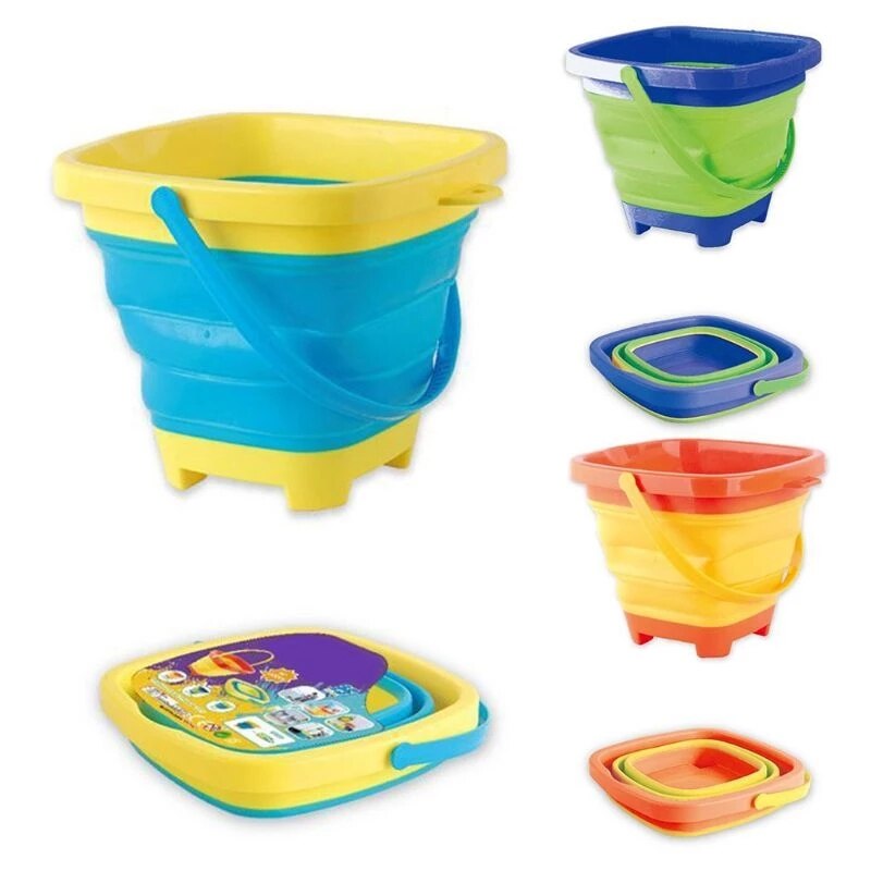 Portable Silicone Foldable Folding Bucket For Kids Beach Play Sand Game Water Toys Outdoor Summer Collapsible Bucket Compact 2L