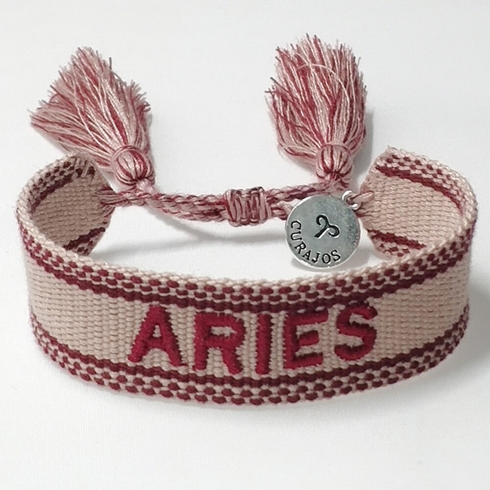 Bracelet tressé en coton, en tissu brodé à la main avec glands, taille réglable