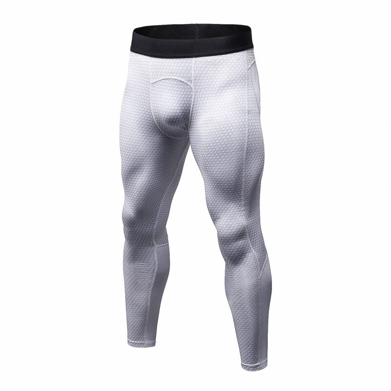 Los hombres Fitness de compresión pantalones Leggings mallas para correr Fitness seco ropa deportiva pantalones de gimnasio, pantalones de entrenamiento: Blanco / L