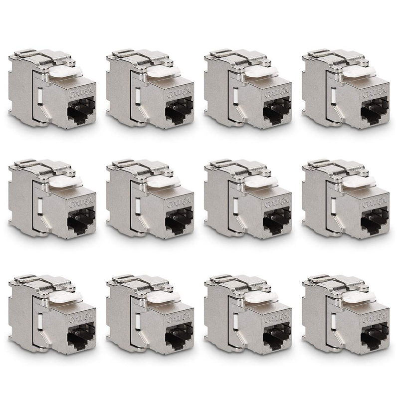 Keystone Module Jacks - 12 Piece CAT6A Shielded Keystone Jack RJ45 Cat 6A Ethernet Module 10 Gbit with Metal Housing