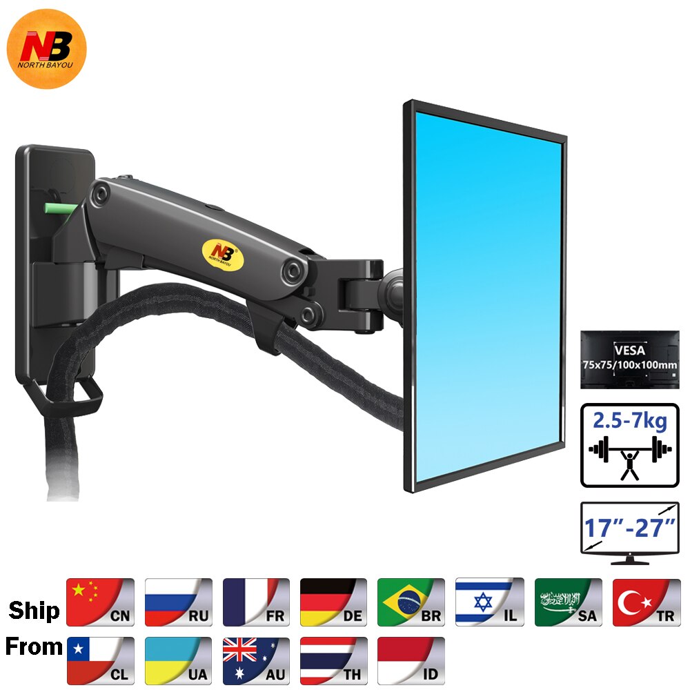 Suporte de parede para tv a gás 17-27 &quot;nb f120, com braço de alumínio, suporte para monitor led