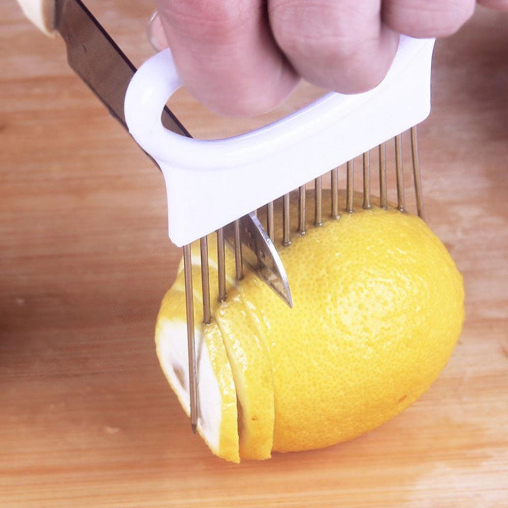 Steel Onion Needle Onion Fork Vegetables Fruit Slicer Tomato Cutter Cutting Safe Aid Holder Kitchen Accessories Tools