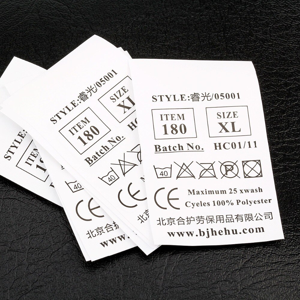 1000 stks niet-geweven stof Custom Kledingstuk Wasvoorschrift Wasbare instructie Label voor Huishoudtextiel 1000 stks/partij