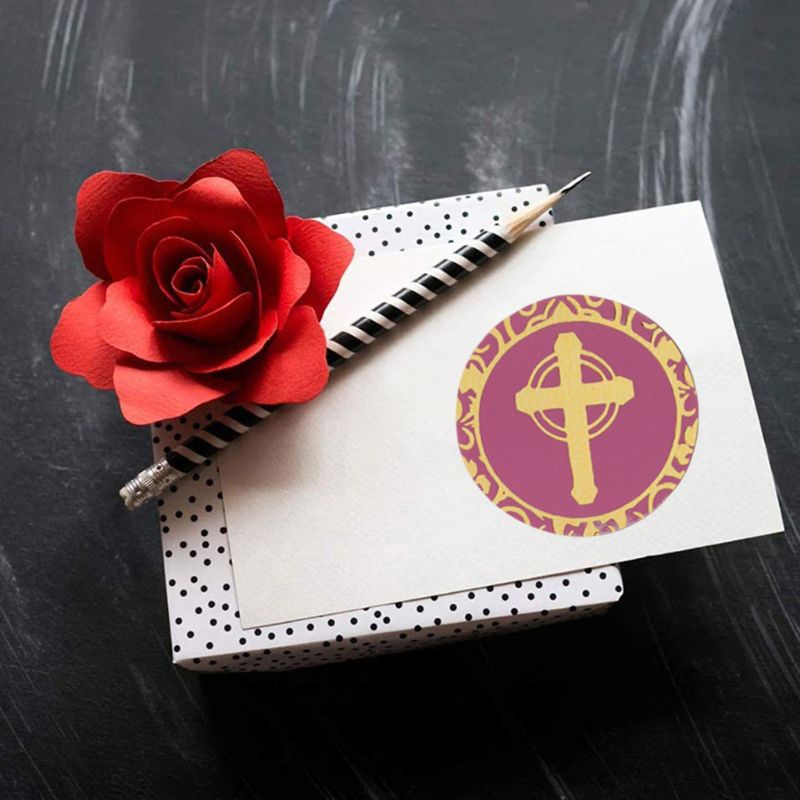 500pcs Religious Christian Cross Stickers Round Labels for Envelope Seals Stationery Party Favors Wedding Decoration