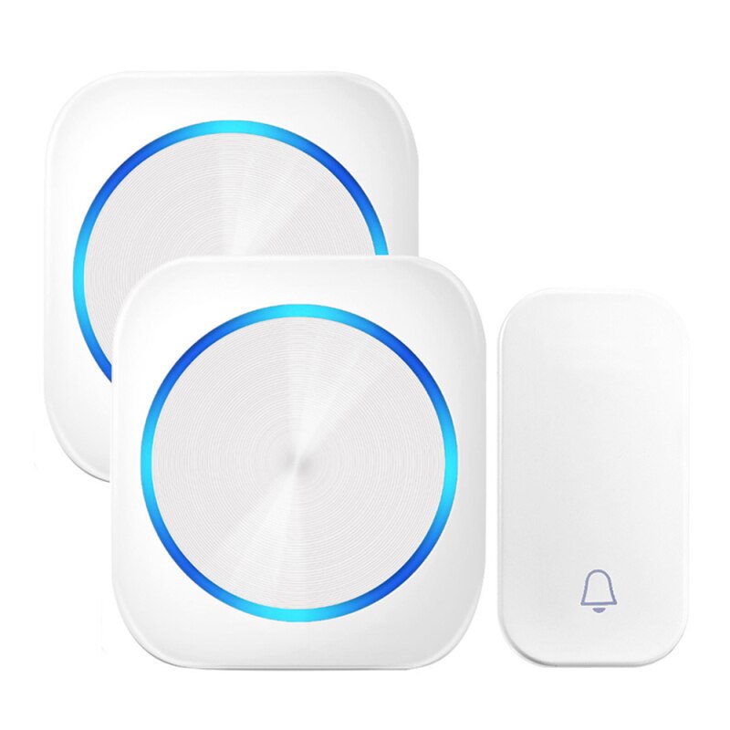 Campainha da porta auto alimentado à prova dcordless água sem fio campainha da porta carrilhão luz da noite nenhuma bateria plugue da ue botão de casa receptor: White EU  12