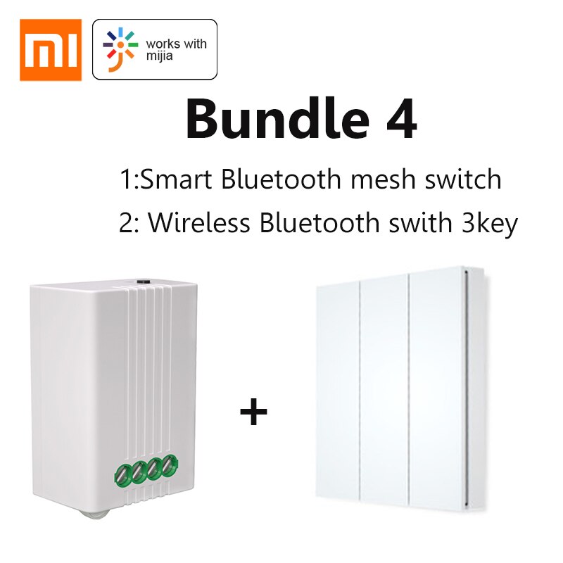 Xiaomi Mijia APP Smart Bluetooth Mesh On-Off device Smart Remote Control Light Switch No Line Modification With Timing Function: Bundle 4