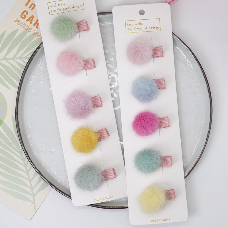 5 Stks/partij Leuke Pompom Baby Meisje Haar Clips Set Candy Kleur Mini Bal Prinses Hoofddeksels Kids Haarspeldjes Baby Haar accessoires