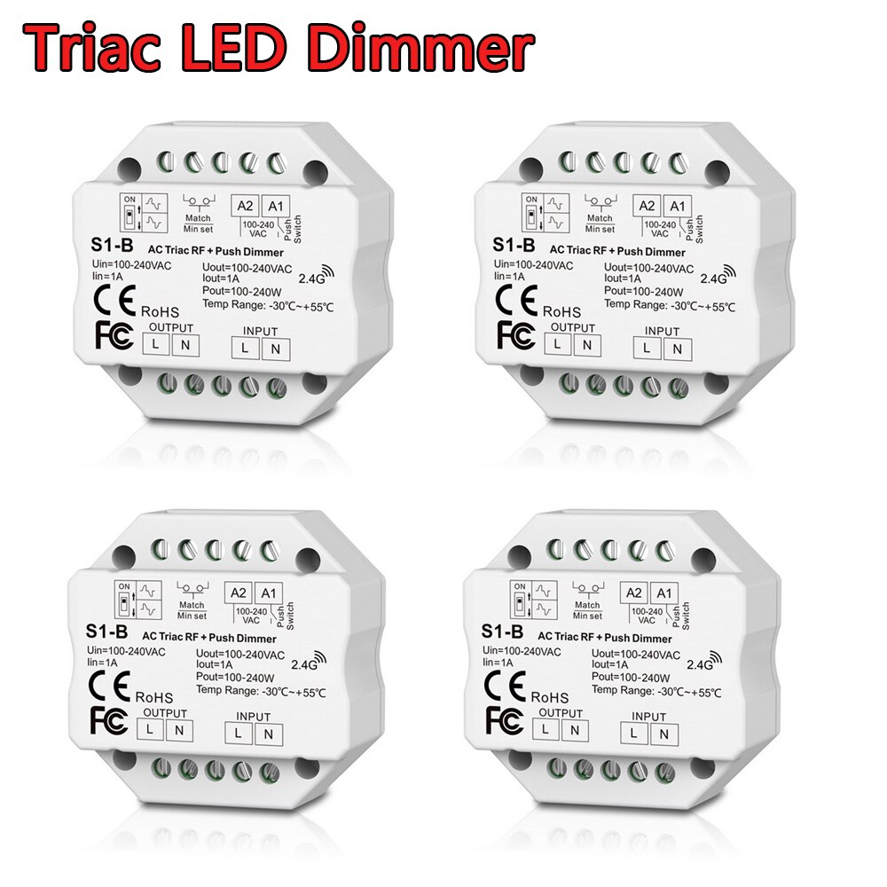 Mini Led Dimmer 110V 220 V 230V Ac Triac Led Dimeer 220 Volt Dimmer 2.4G 1-4Zone afstandsbediening Voor Lamp Licht Lamp S1-B