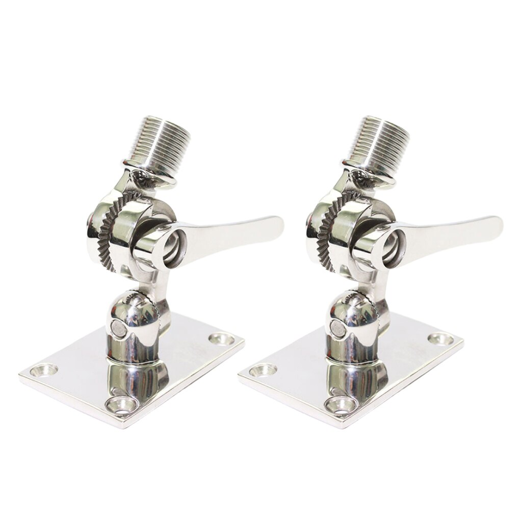 2x Marine VHF Adjustable Antenna Base Ratchet Mount for 1 inch 25mm Rail, Stainless Steel