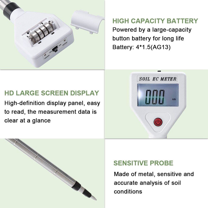 Bodem Ec Meter Hoge Precisie Metalen Sonde Atc Geleidbaarheid Tester Detector Voor Bloemen Landbouwgrond Tuin