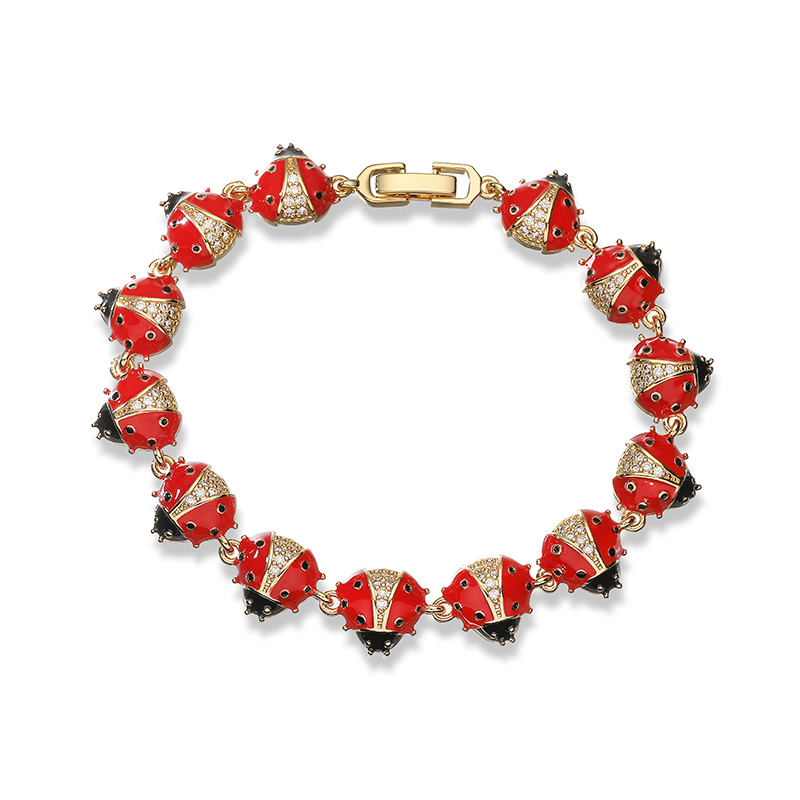 HECHENG, Enamel Dripping Oil Craft Insect Seven Star Ladybug Cute Sweet Bracelet Women's Jewelry: Vermeil