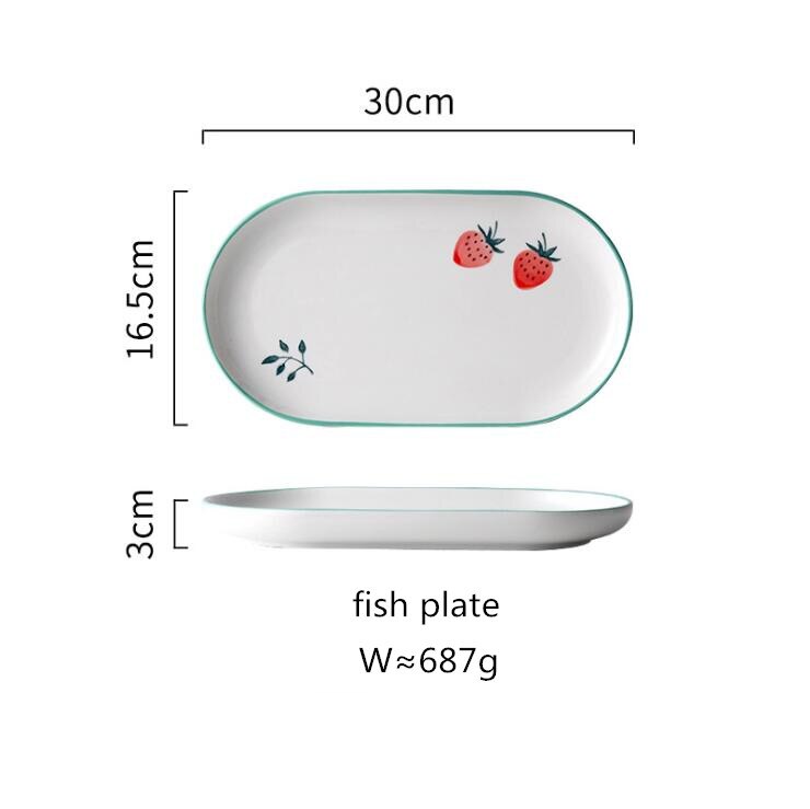 Leuke Aardbei Keuken Keramische Plaat Servies Set Voedsel Gerechten Rijst Steak Salade Noedels Kom Soep Cook Tool 1Pc: fish plate
