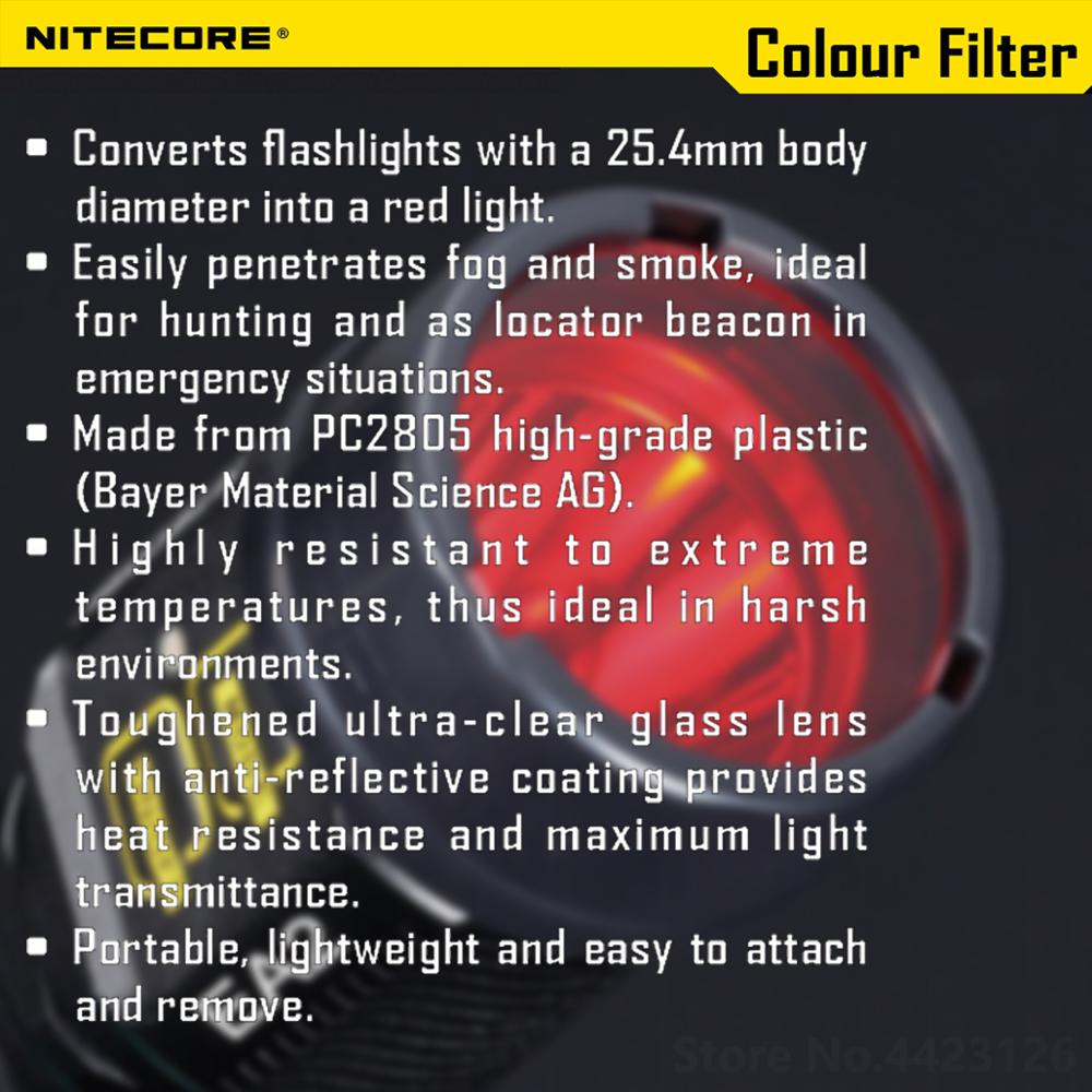 NITECORE – filtre Original NFR25 NFG25 NFD25 pour lampe de poche avec tête de 25.4mm pour Nitecore EA1 EA2 EC1 EC2 MH1A MH2A MH1C