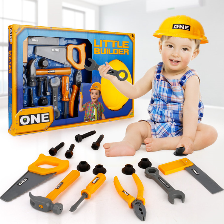 15 stücke Lebensechte Kunststoff Repair Tool Kits Kinder Spielhaus DIY Wartung Werkzeuge Sets mit Sicherheit Helm Jungen Entwicklungs Spielzeug