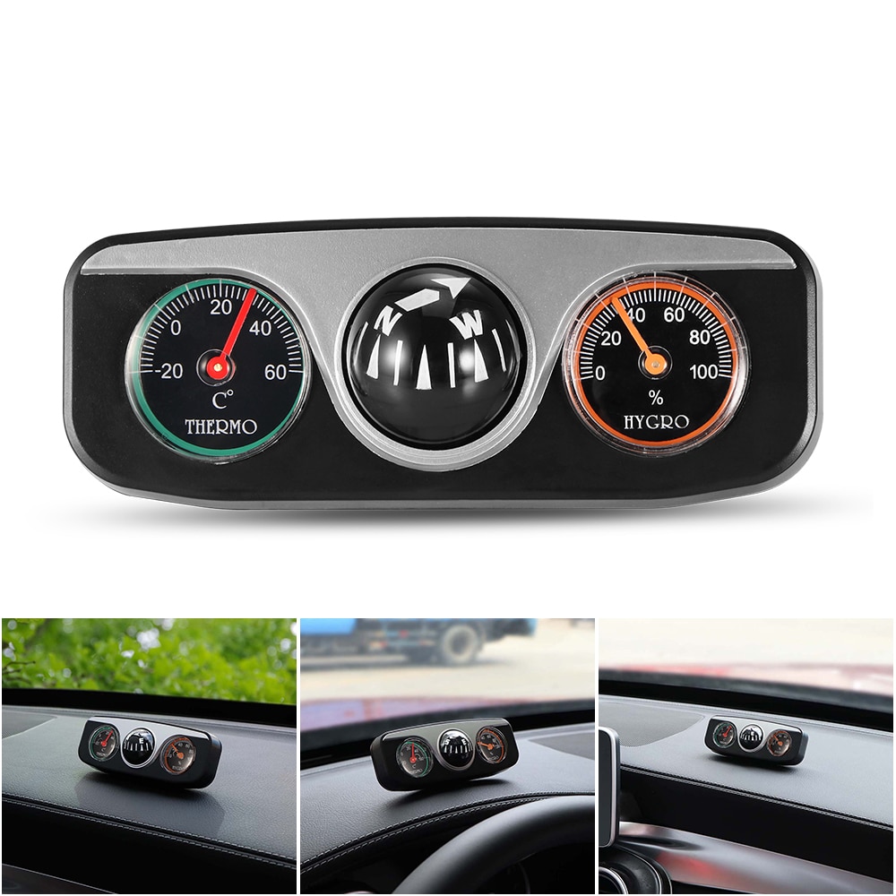 3 in1 Guide Ball Car Temperature Humidity Compass Gauge for Auto Boat Vehicles Navigation Car Decoration Interior Ornaments