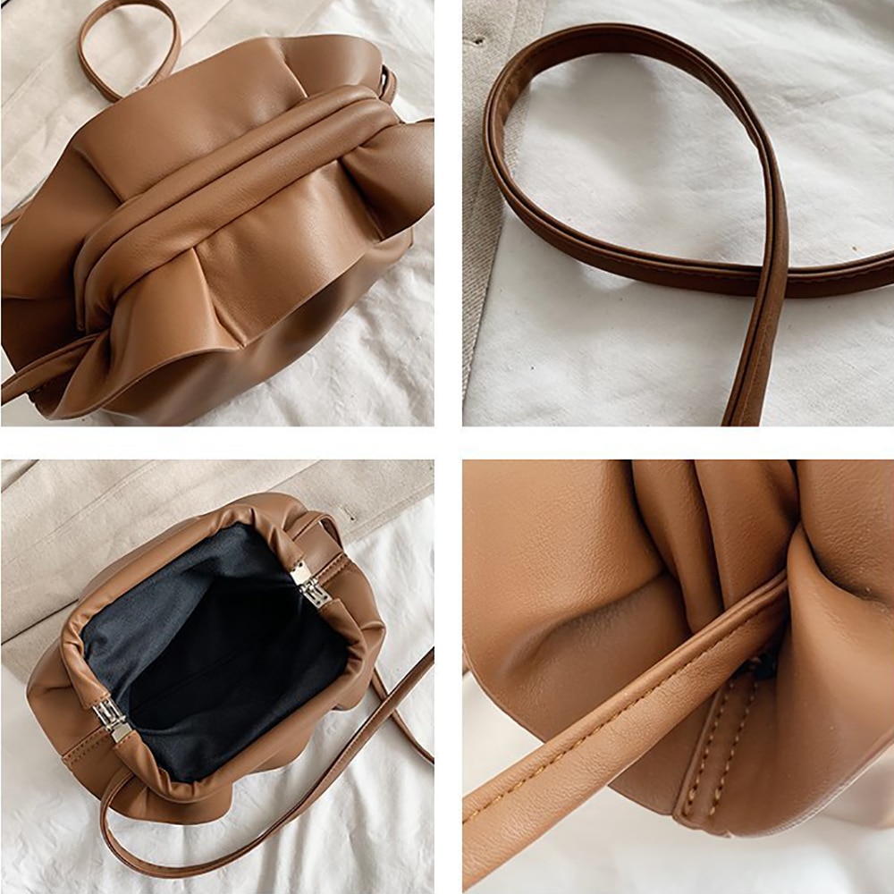 Shoulder Bag Small Women Crossbody Bag PU Leather Ladies Youth Girl Daily Bag Brown Simple Solid Color Wild