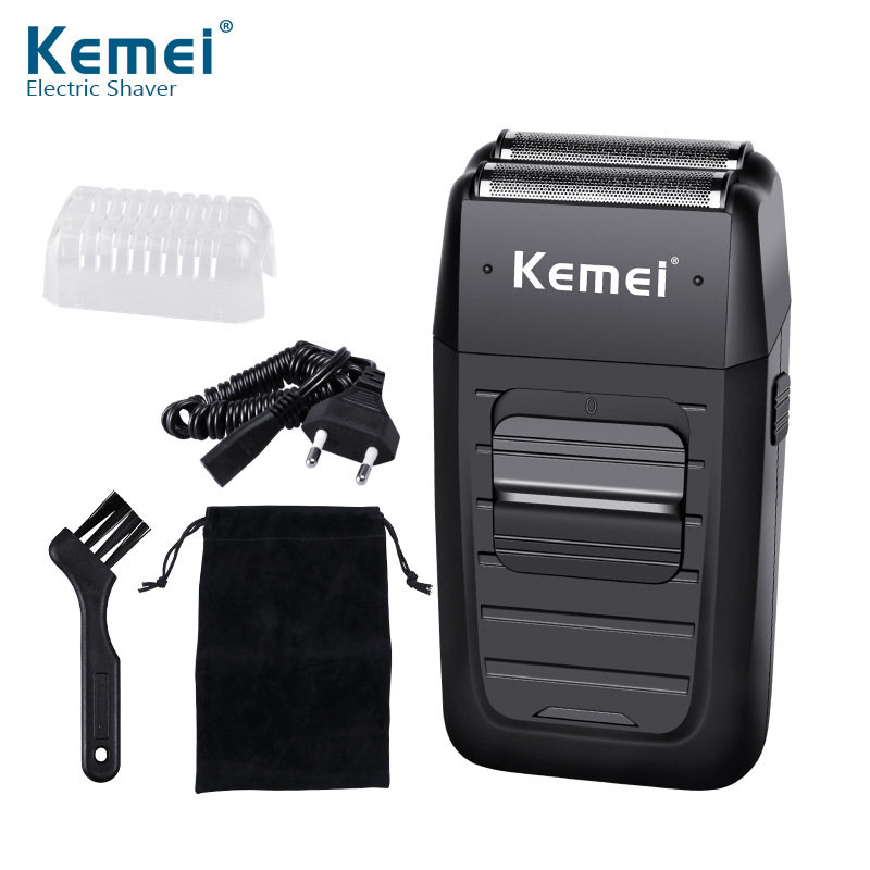 Kemei km -1102 uppladdningsbar sladdlös rakapparat för män dubbelblad fram- och återgående skäggrakhyvel ansiktsvård multifunktion stark trimmer