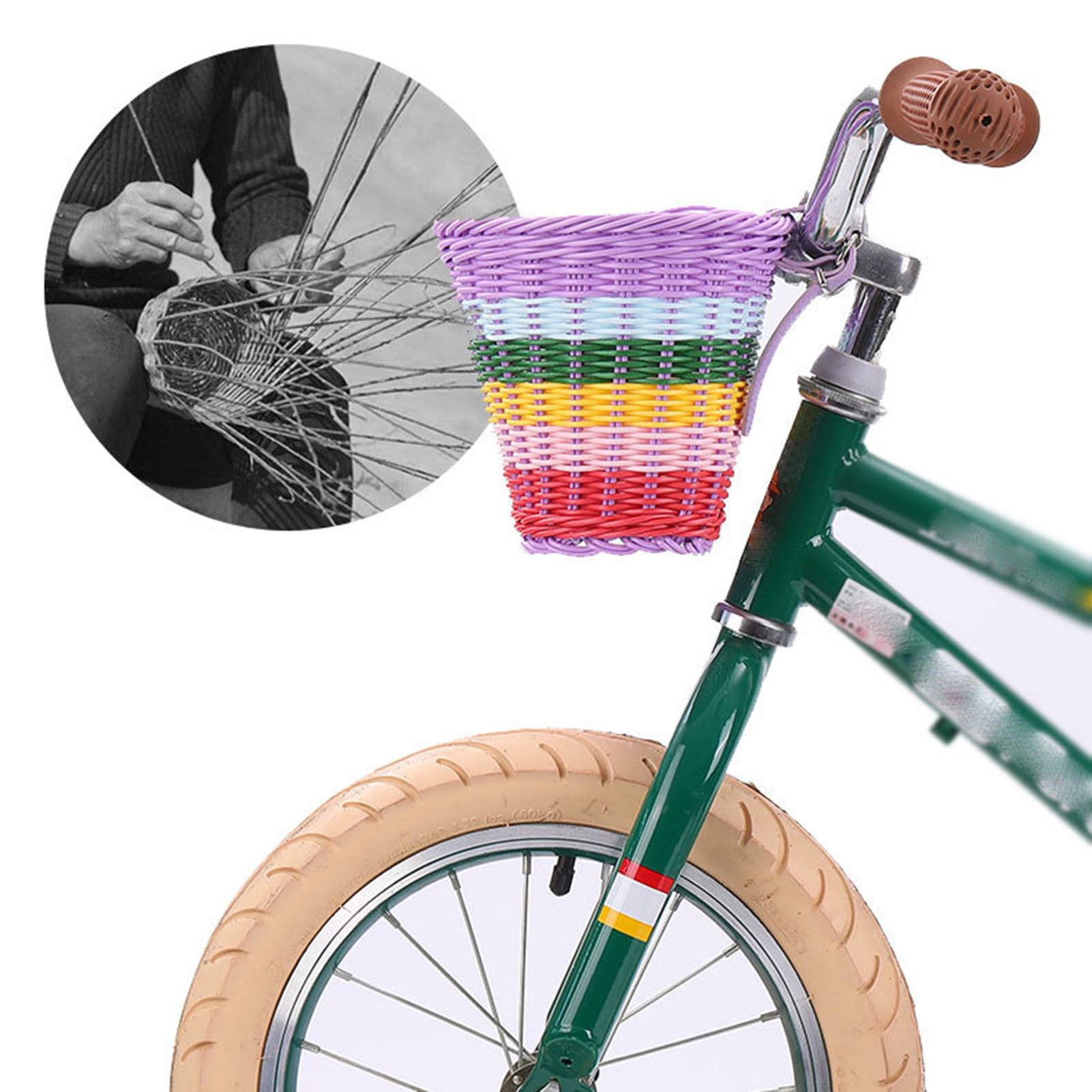 Rainbow color Bicycle Basket for Kid Front Handlebar Rattan Picnic Basket Plastic Bike bag Water Bottle Dolls case