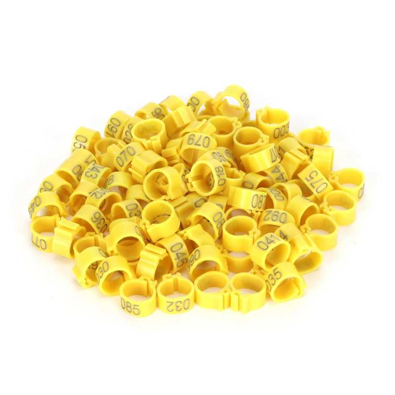 100 Stuks Herbruikbare Vogel Voet Ringen Bands 10Mm 001-100 Genummerd Duiven Identificeren Clip Gevogelte Supply: YELLOW