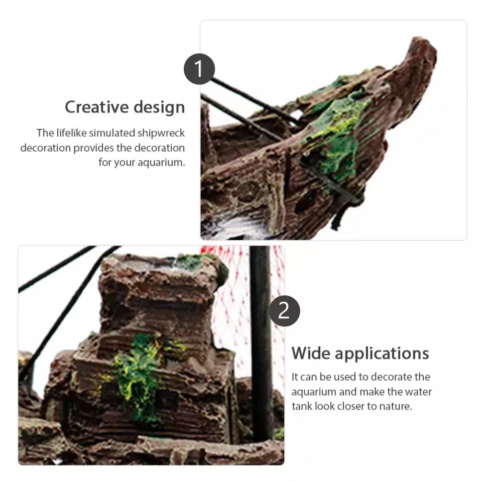 Aquarium Fish Tank Decorations Theme Set Plastic Plants Fish Cave Aquarium Ornaments Pirate Ship Fish Tank Accessories Décor