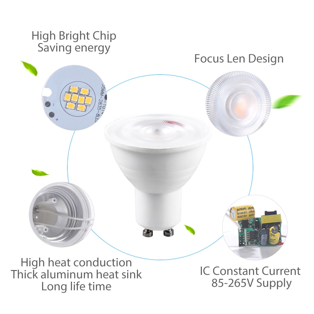 Bombilla LED GU10, 6W, 12V, 85-265V, MR16, 12V, foco blanco frío Natural, Bombillas lámpara de 24 grados, foco para casa e interior