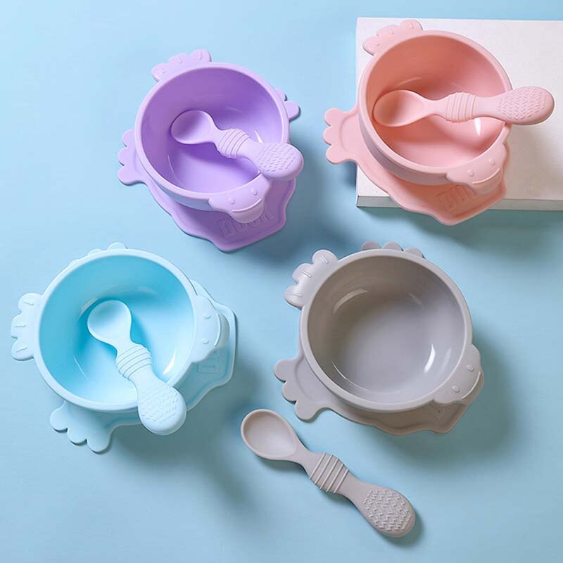 Double Head Feeding Handle Silicone Spoon For Baby Utensils Eat Soild Food Kids Training Manipulative Ability Children Tableware