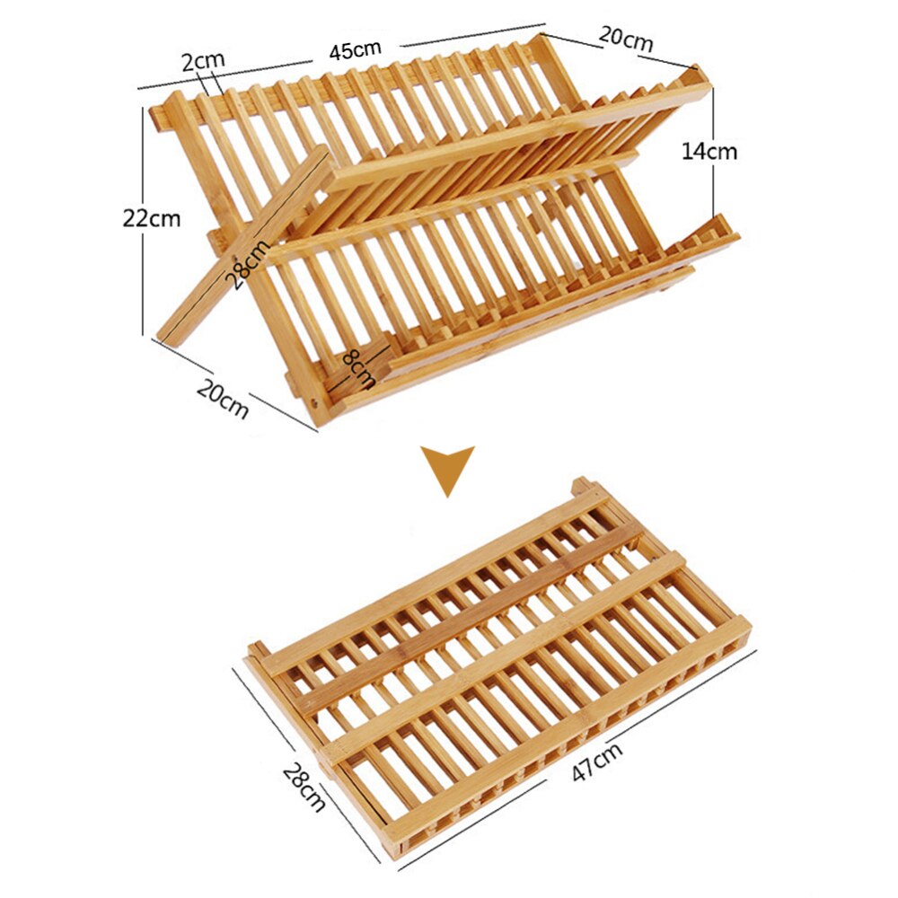 Kitchen Dish Drying Rack Bamboo Dish Rack Collapsible Dish Drainer Foldable Plate Rack Dish/ Plate/ Bowl/ Cup
