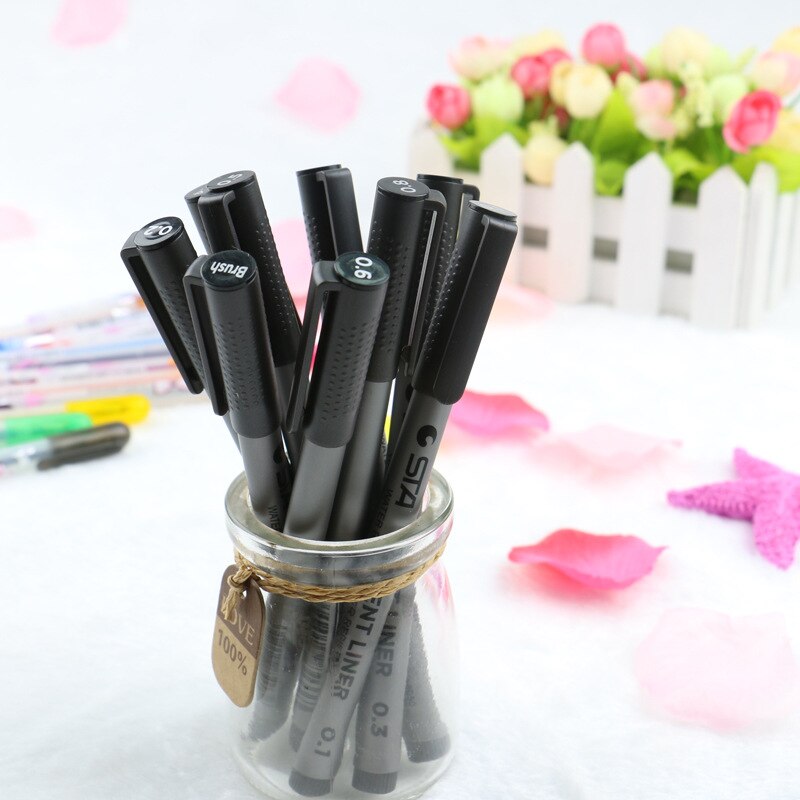 9 Stuks/set Sta Sketch Markers Art Marker Pen Verschillende Tip Maten Pigment Liner Water Gebaseerd Voor Tekening Handschrift Briefpapier