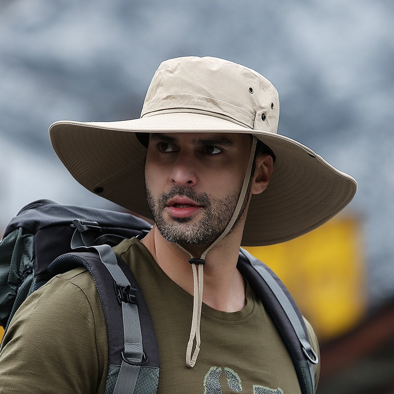 Travelers Ourtdoors on foot Fisherman Hat Man Wide Brim Hat Waterproof Boonie Hat Camping Men Plus Size Bucket Hat Sun Cap 60cm: khaki