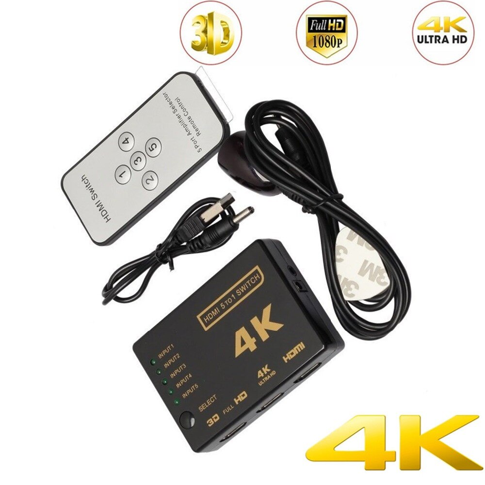 Mini 5 x 1 port hdmi switch switcher hdmi splitter hdmi port 1080p video 4 kx 2k hub uhd hdmi adapter conventer för dvd psp hdtv