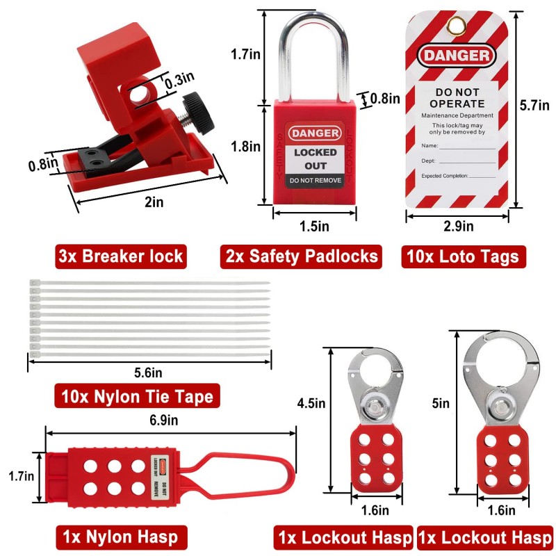 Electrical Lockout Tagout Kit - Universal Circuit Breaker Lock, Loto Tags, Loto Locks Set (2 Keys Per Lock) for Safe Electrical