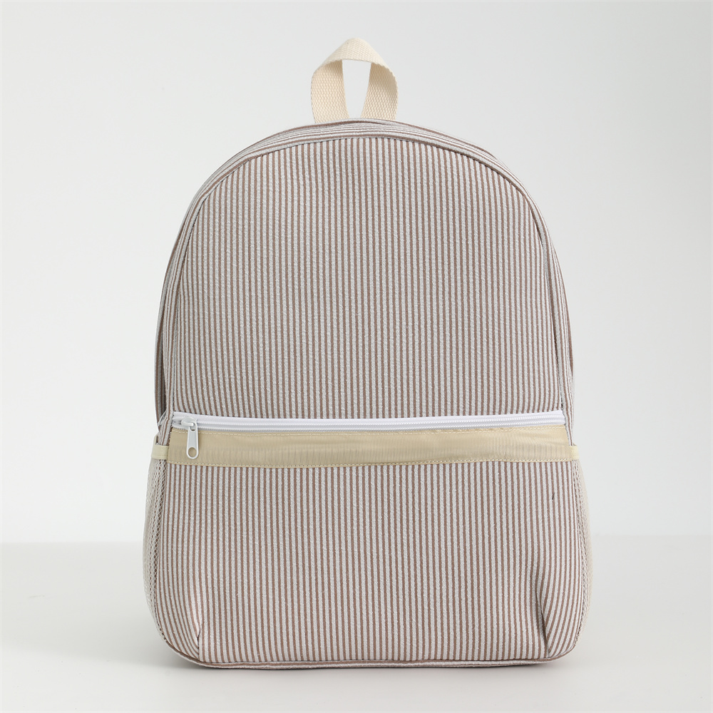 Seersucker gestreepte rugzak peuter klassieke schattige kinderen schoolboekentas voorschoolse kleuterschool kinderen tas: Khaki