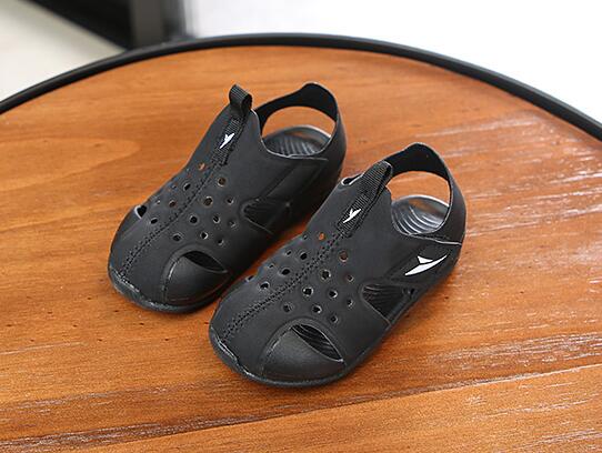 Hollow breathable boys loafers Summer Skid-proof Soft-soled Net cloth Children Shoes: Black / 8.5