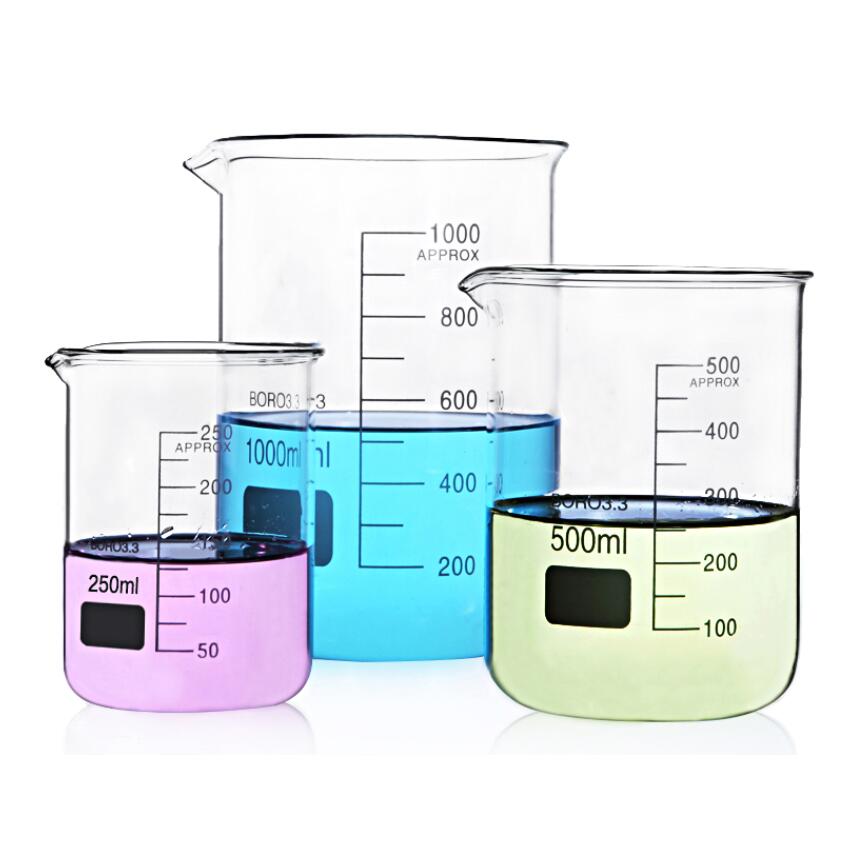 Bécher en verre haut Borosilicate épaissi bas Type bécher avec échelle, spécifications complètes, consommables d'essai à haute température