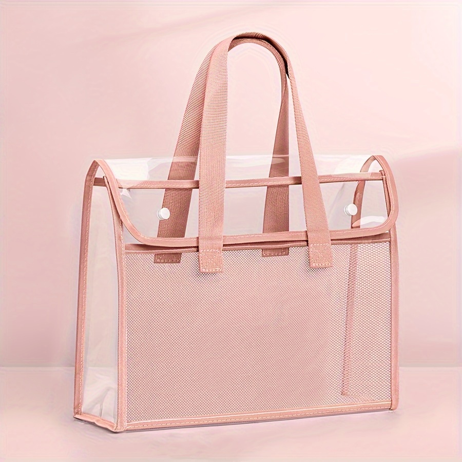 Carpeta de mano impermeable transparente portátil de gran capacidad, bolsillo para archivos autoadhesivo, suministros de oficina: Rosa