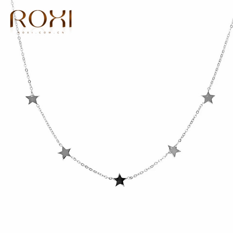 ROXI 925 srebro gwiazda uroki Chokers naszyjniki dla kobiet choker Collares biżuteria Boho malutki wisiorek w kształcie gwiazdy naszyjnik